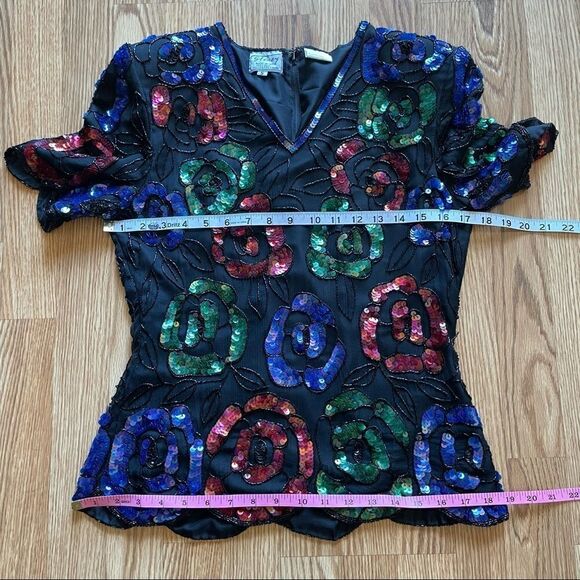 VINTAGE Stenay Sequin Beaded Flower Top - Picture 9 of 10